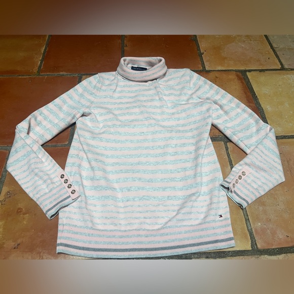 Tommy Hilfiger Sweaters - Tommy Hilfiger Pink and White Striped Turtleneck Sweater